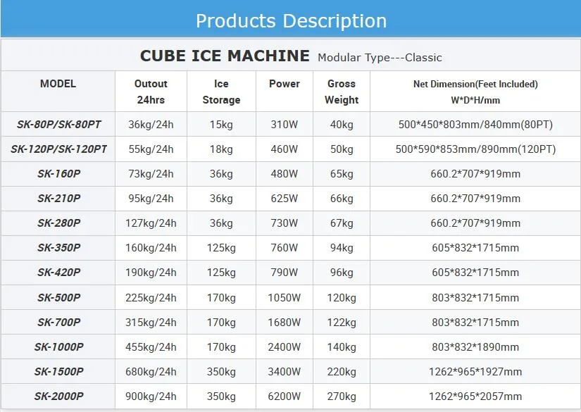 Snooker Model Sk-120p 55kg/24h Productivity Commerical Ice Cube Making Machine