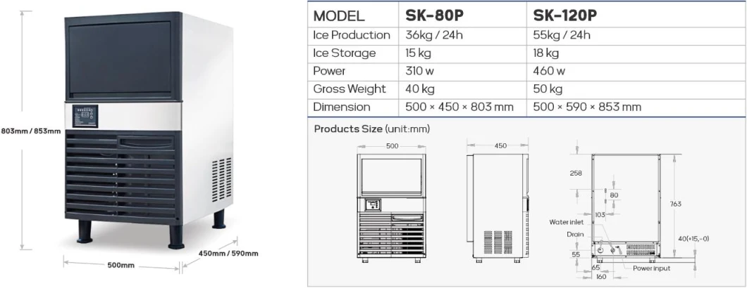 1000kg/24 Hours Commercial Sk-2000p Cube Ice Machine