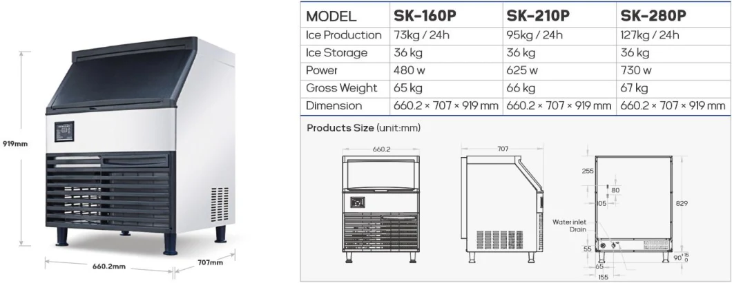 1000kg/24 Hours Commercial Sk-2000p Cube Ice Machine